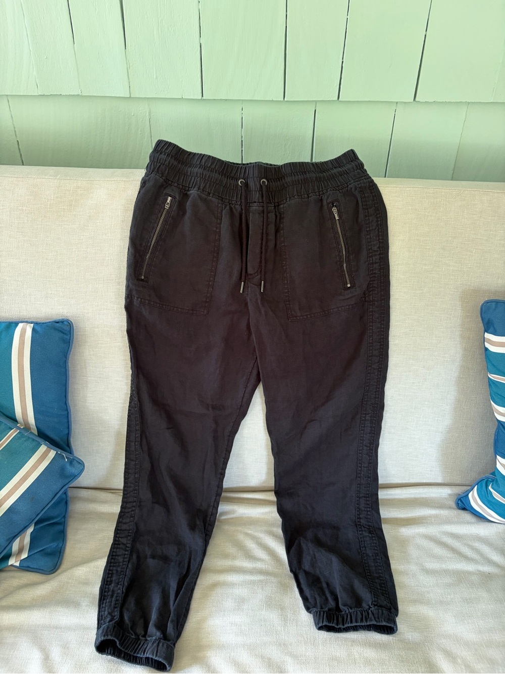 Athleta Linen Jogger Pants with Elastic Waist and Zip Pockets, size 8